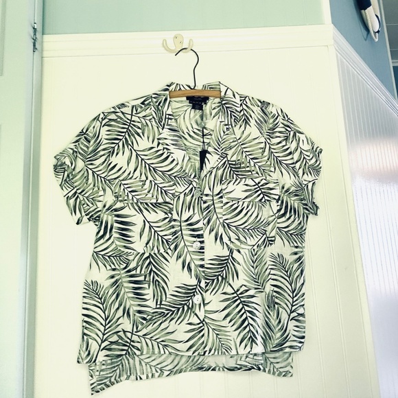 Tahari Tropical Print 100% linen Button Front - Picture 3 of 11